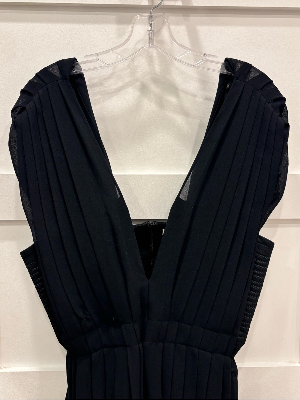 L'AGENCE Black Pleated V-Neck Dress